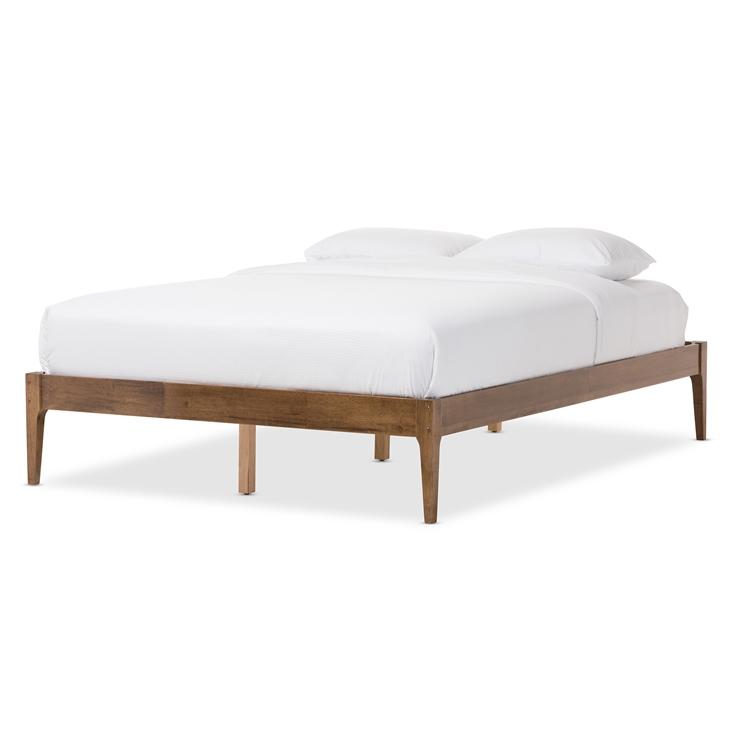 Gervish Mid-Century Modern Walnut Finishing Solid Wood Queen Size Bed Frame